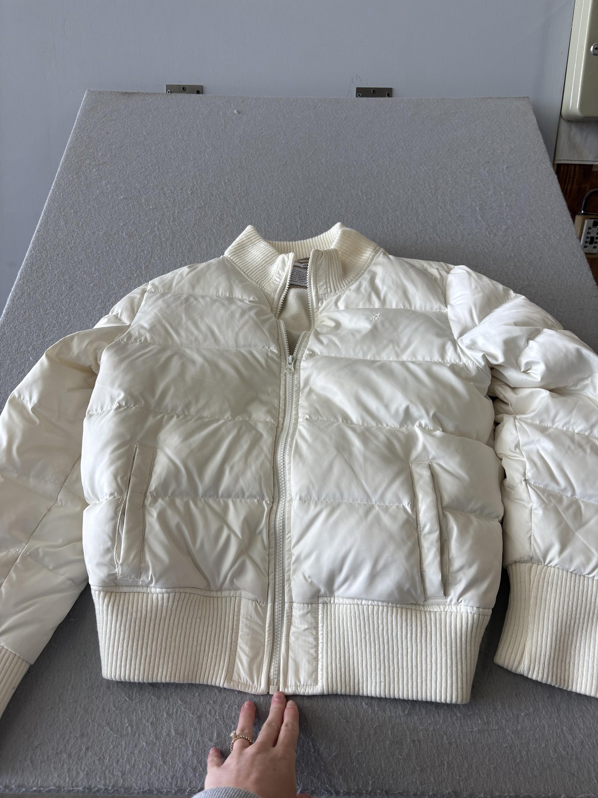 Old Navy Puffer Jacket Womens XL White Frost Free Quilted Bomber Warm Short