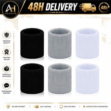 6 Pack Sports Wristbands Black White Gray Running Yoga