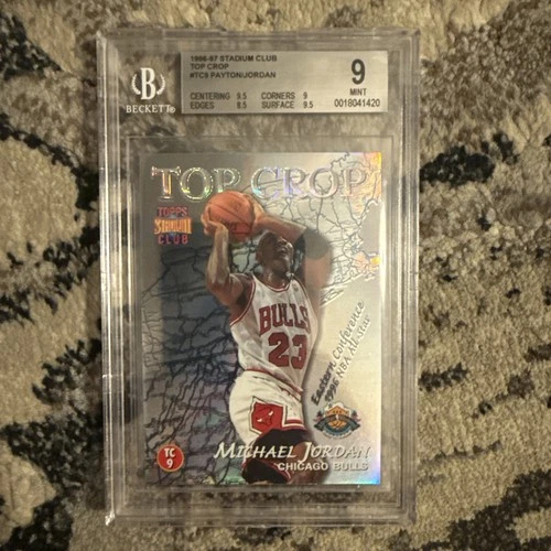 1 CARD - BGS 9 MICHAEL JORDAN Payton 1996-97 TOPPS STADIUM CLUB TC9 TOP CROP🔥🔥