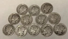 Lot of 12 Mercury Dimes 90% Silver all different dates sold for melt value