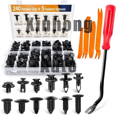 240Pcs Bumper Clips Retainer Auto Car Rivets Fastener Fender Push Pin Trim