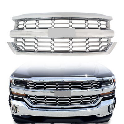 Front Bumper Upper Grill Chrome Silver For 2016 2017 2018 Chevy Silverado 1500