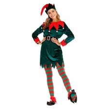 Christmas Santa Claus Costume Women's Green Elf Cosplay New Year Fancy Dress
