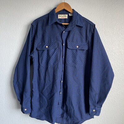 Gander Mountain Quiet Polyester Flannel Shirt Blue Black Check Mens LT