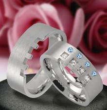 2 Silber Trauringe Verlobungsringe mit echt Topas Steine ,Gravur Gratis  JK1-44B