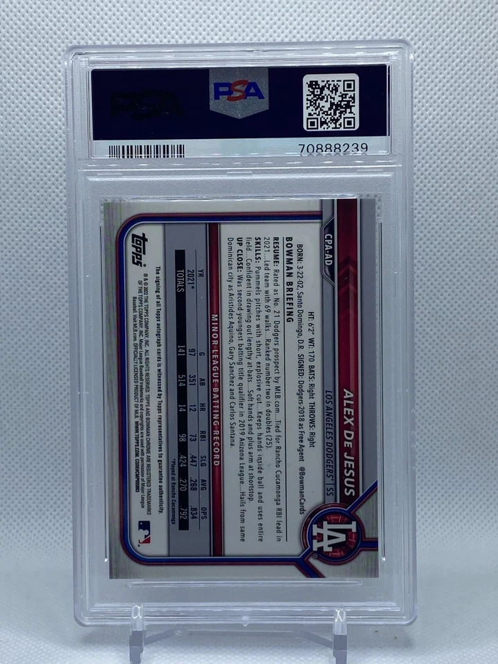 2022 Bowman Chrome Alex De Jesus 1st Bowman Red Shimmer Auto /5 PSA 9 - Image 4 of 4