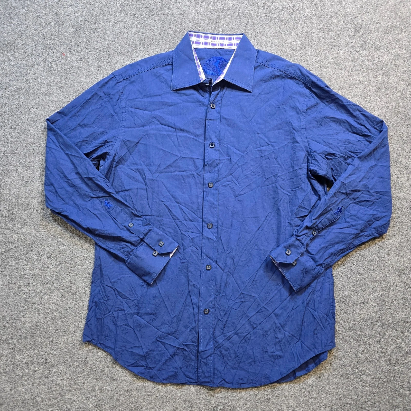 Bugatchi Shirt Mens XL Blue Floral Minimalist Shaped Fit Button Career Casual