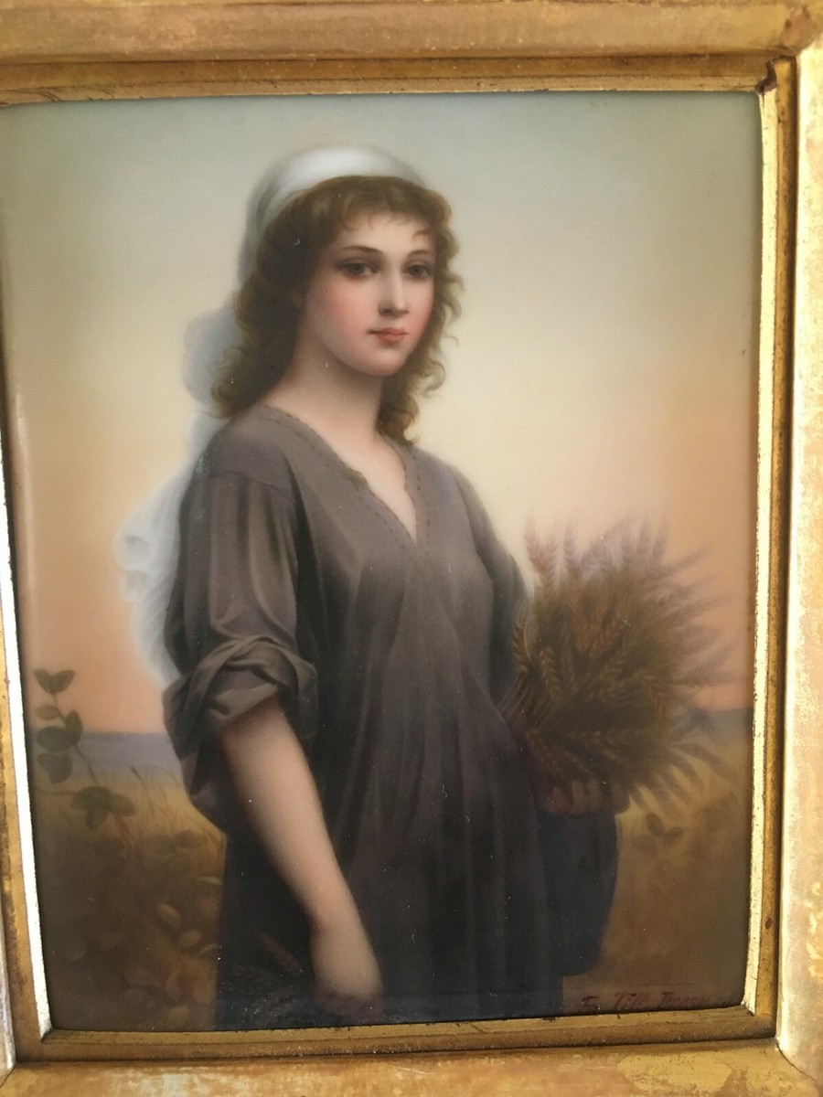 1880s FRANZ TILL DRESDEN PORCELAIN KPM PLAQUE RUTH W/ SHEAF OF