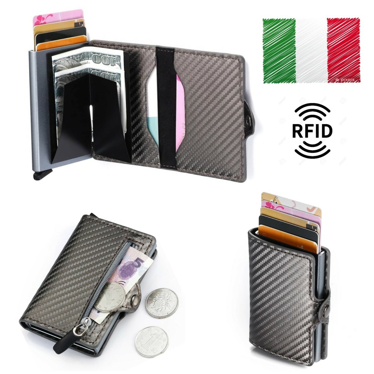 Portacarte Slim Con Chiusura Magnetica – In Pelle PU, Sottile E Compatto, Con Scomparti Per Carte E Banconote, Colore Marrone