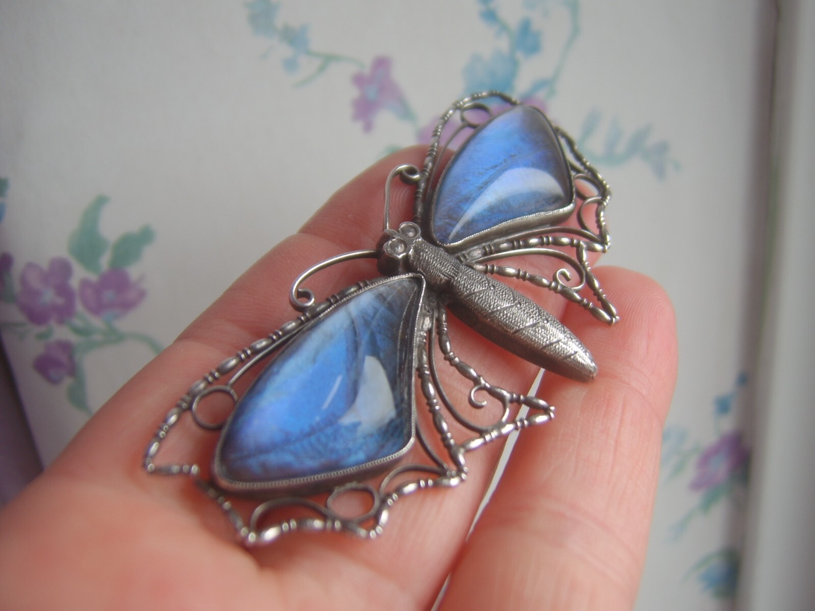 Antique Art Deco Solid Silver Large Butterfly Bro… - image 2