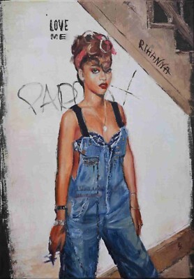Ölgemälde auf Leinwand Rihanna Promi Popstar Sänger Küken Stil Deko