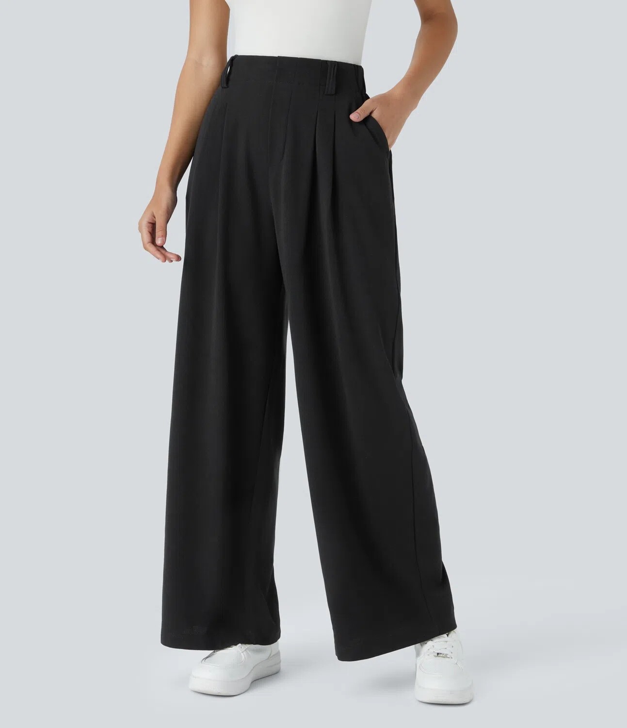 Halara Flex High Waisted Wide Leg Waffle Work Pants Black Size S