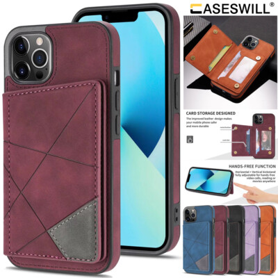 For iPhone Air 17 16 15 14 Plus 13 12 11 Pro Max Card Holder Leather Case Cover