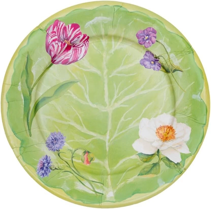 Caspari Round Paper Dinner Plates, Floral Majolica - 2 Packs (18410DP) - Image 2 of 3