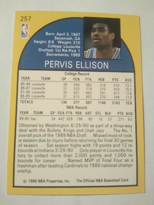 1990-91 PERVIS ELLISON NBA HOOPS ROOKIE CARD RC #257 KINGS