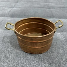 Copper Planter Pot With Handles Vtg Houston Intn’l Trading 5.5”x4.75”x3.5” India