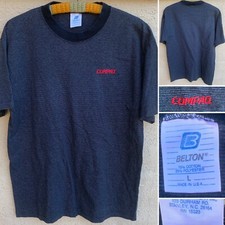 Vintage COMPAQ T-Shirt Striped (embroidered) Single Stitch Made In USA L 80s 90s