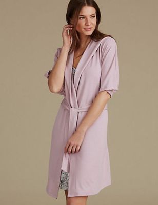 M & S COLLECTION PINK HOODED WRAP DRESSING GOWN