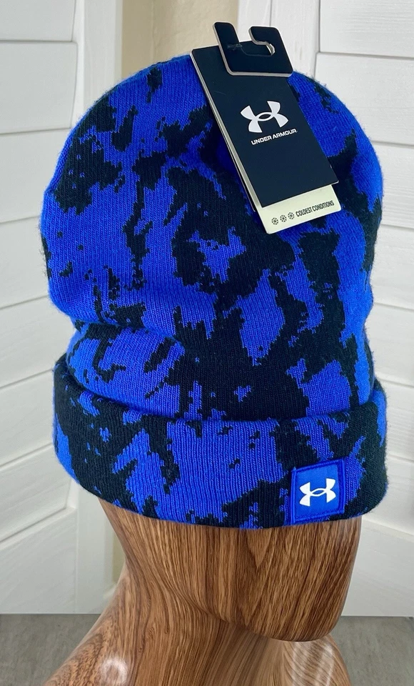 Under Armour UA Halftime Blue/Black Camo Print Cuffed Knit Beanie/Hat, OSFM, NWT - Image 2 of 4