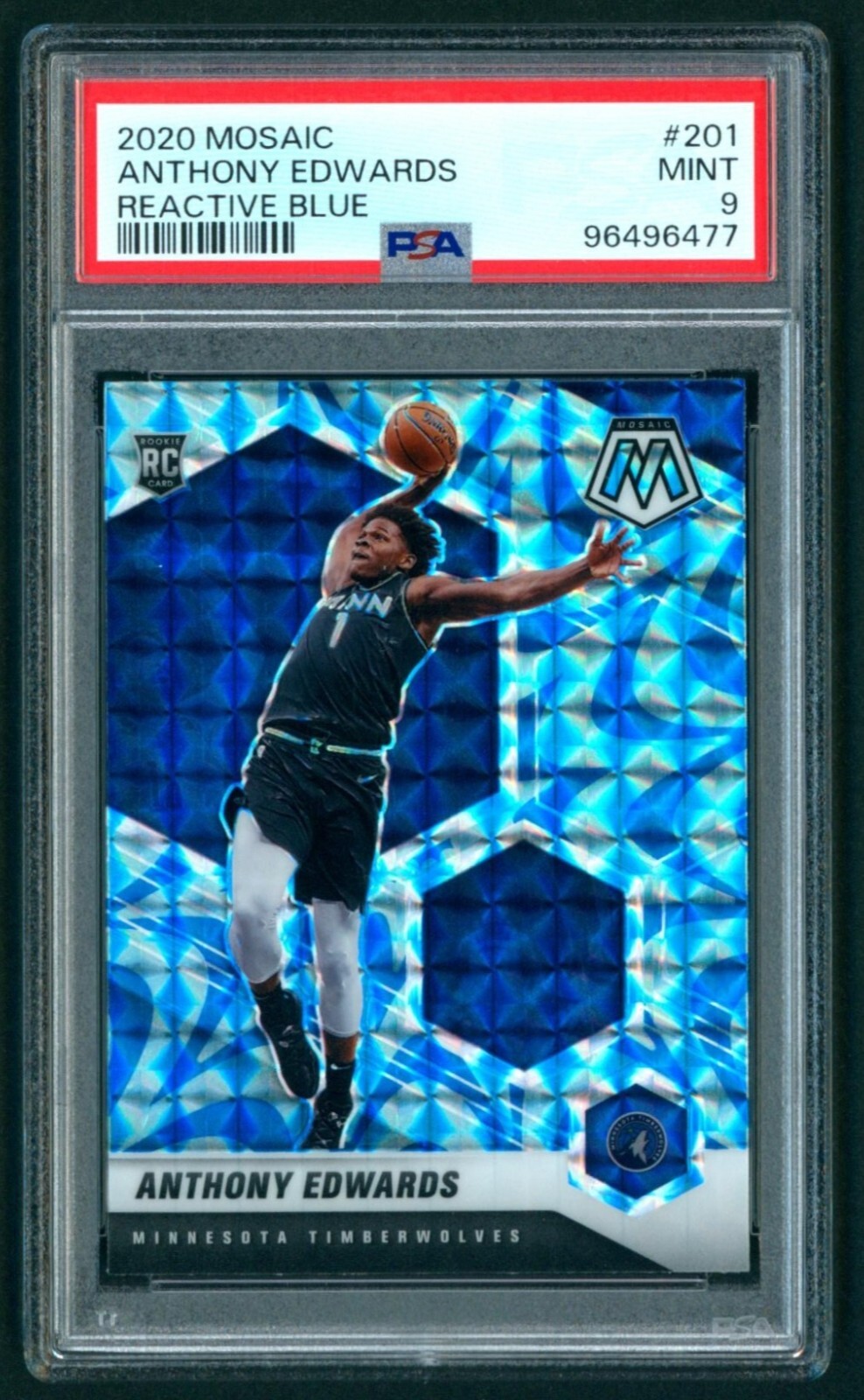 2020 Panini Mosaic #201 Anthony Edwards - RC REACTIVE BLUE - PSA 9