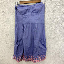 American Eagle Mini Dress Women 10 Blue Chambray Crochet Eyelet Pockets Y2K Boho