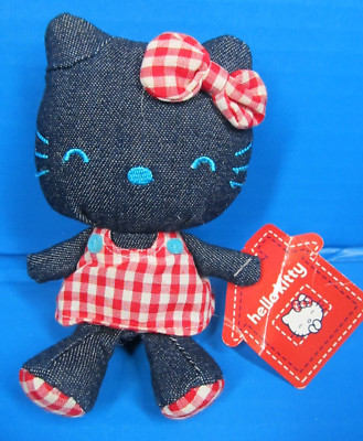 Sanrio Smiles Hello Kitty Denim Red White Gingham Dress Plush Mini Doll 4'' w/Tag