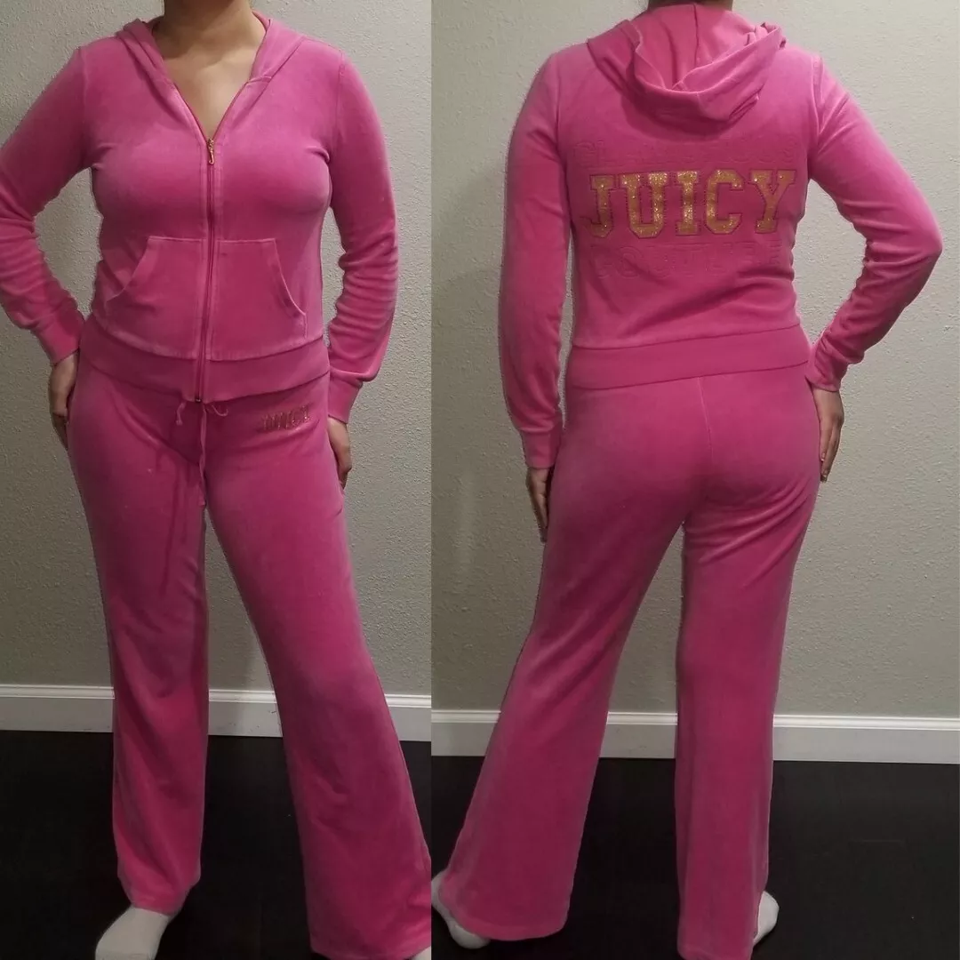 Juicy Couture Big Girls Baby Pink Velour Sweatsuit Set