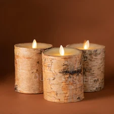 Luminara Flameless Moving Flame Candles Real Birch Bark Battery Light 3.5x4.5