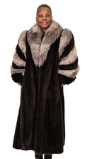 Nwt Ranch Mink 48” Coat W/ Indigo Fox Collar & Sleeve Design; Sz 12/14 Clearance