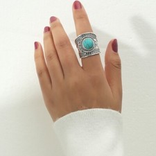 Beautiful Retro Turquoise Wide Band Ring-adjustable size