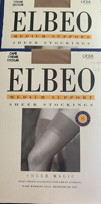SUPPORT STOCKINGS X2 PACKS Elbeo Sheer Medium Cafe Creme Regular Shoe Size 4.5-6