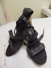 "Best Choice" Black leather high heel sandals with little metal dots design 41M