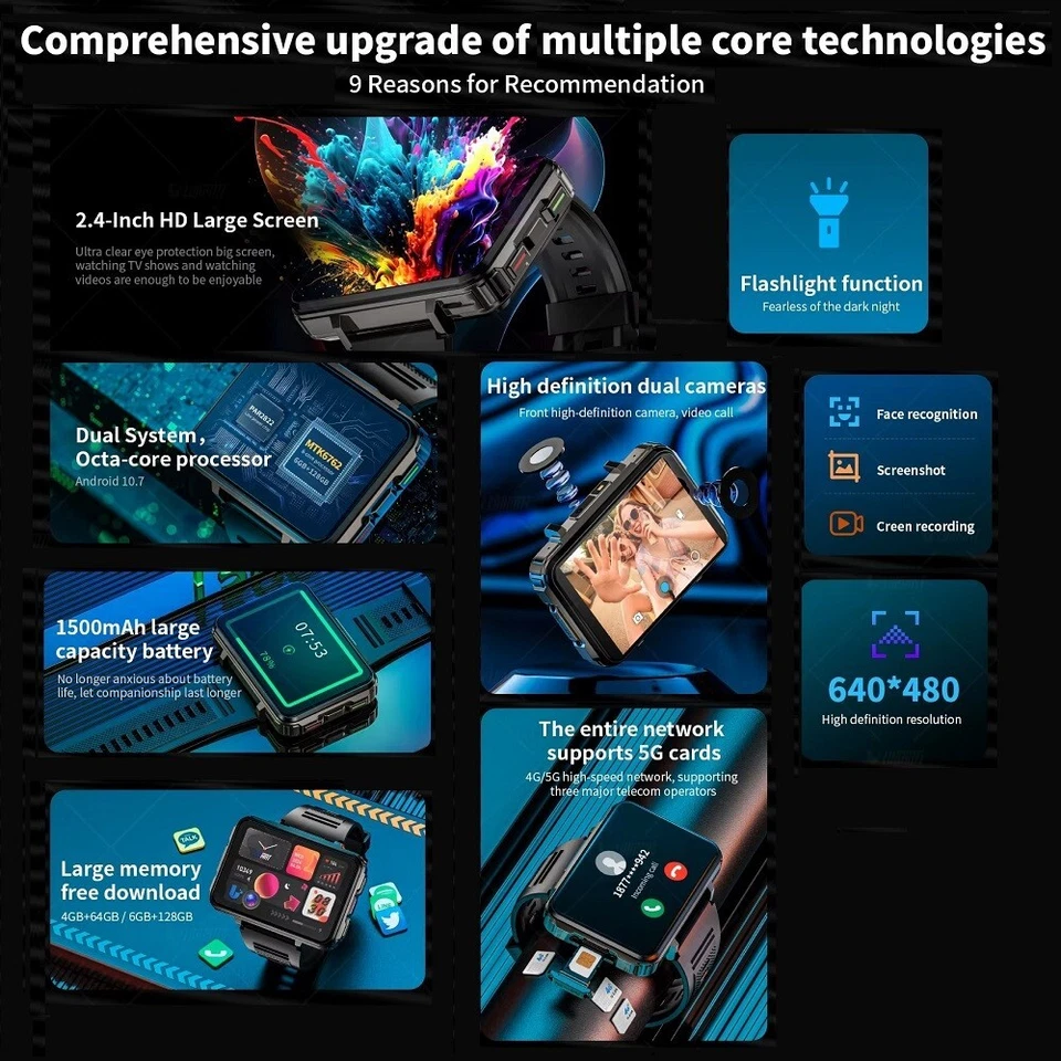 2,4" 4G Smartwatch LOKMAT APPLLP 5 Max Dual Kameras 4GB+64GB Android 10 1500mAh - Bild 4 von 4