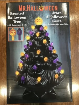 Mr Halloween Ceramic Tree Haunted Black 14'' NEW Pumpkin LED Lighted Mr Christmas