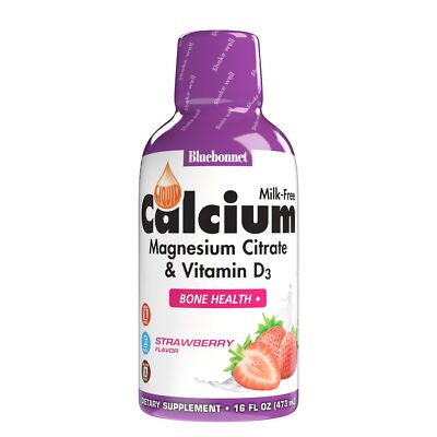 Bluebonnet Nutrition Liquid Calcium Magnesium Vitamin D3 Strawberry 16 Fl Oz