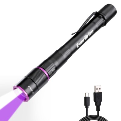 EverBrite Rechargeable Pen Flashlight 395nm UV Light White Light 4 Lighting Mode