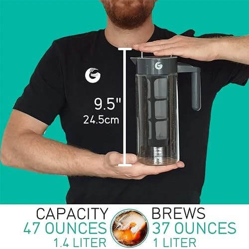 Cafetera Cold Brew - 47 oz té helado y cafetera fría y jarra con vidrio... Foto 2 de 4