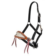 Cowpuncher BRONC HALTER Black Nylon with Hair-On Cowhide Inlay across Noseband