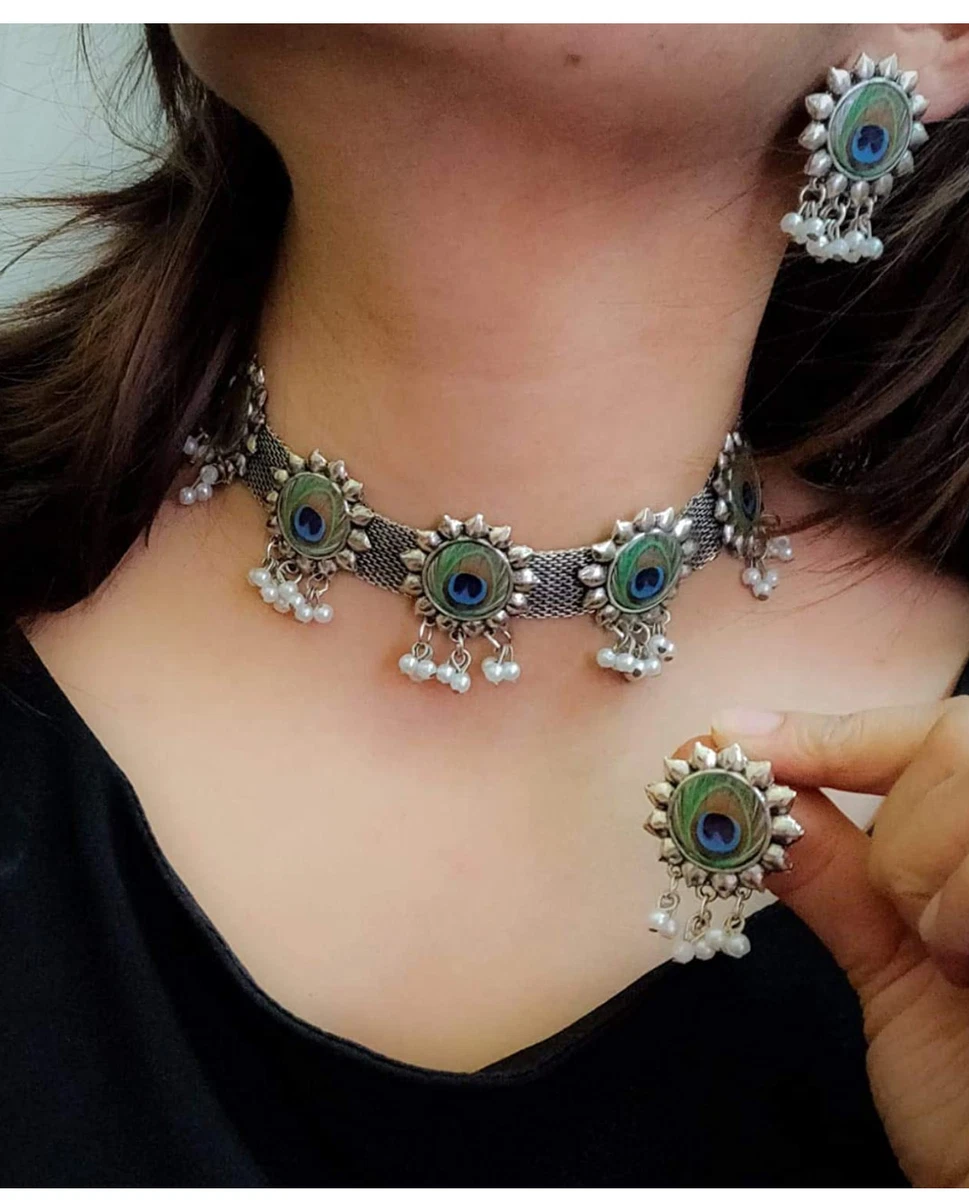 Afghani Bollywood Style Indian Designer Silver Oxidized Boho Jewelry Necklace