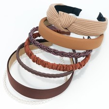 Knotted Solid Pearl Headbands 7 PCS Dark Brown Non Slip Hair Band Women