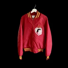 Vintage 60s Varsity Letterman Satin Bomber Jacket Large Chain Stitched Michigan