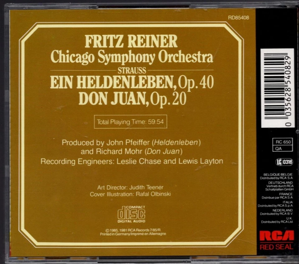 Strauss -  Ein Heldenleben • Don Juan - Fritz Reiner - CD RCA Red Seal - Bild 2 von 2