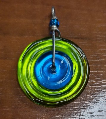 Signierter EYE CANDY 925 Sterling Silber Kunstglas blau & grün Handarbeit Anhänger