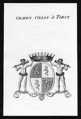 ca. 1820 Ollin de Torcy Wappen Adel coat of arms Kupferstich antique print