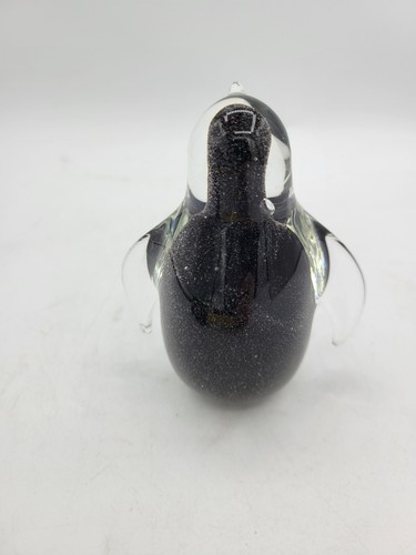 Glows Blue! Murano Style Art Glass Penguin Sommerso Black Figurine Paperweight - Picture 4 of 7