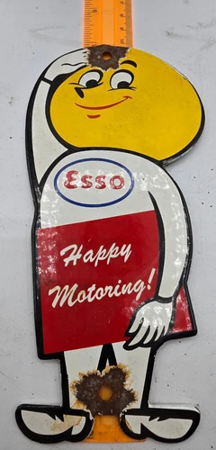 VINTAGE GENUINE ESSO HAPPY MOTORING PORCELAIN SIGN PUMP PLATE GAS STATION OIL