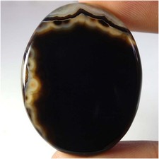 100 Natural Black Banded Agate Oval Cabochon Loose Gemstone 70.20Cts 32x40x05mm