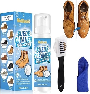 1x 200ml Mallbaola Wildleder Nubuk Reiniger Wildleder Schuh Reiniger Set Bürstentuch