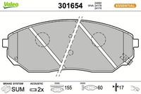 Valeo Bremsbelagsatz Scheibenbremse Essential 301654 FüR Sorento KIA 1 JC VAN