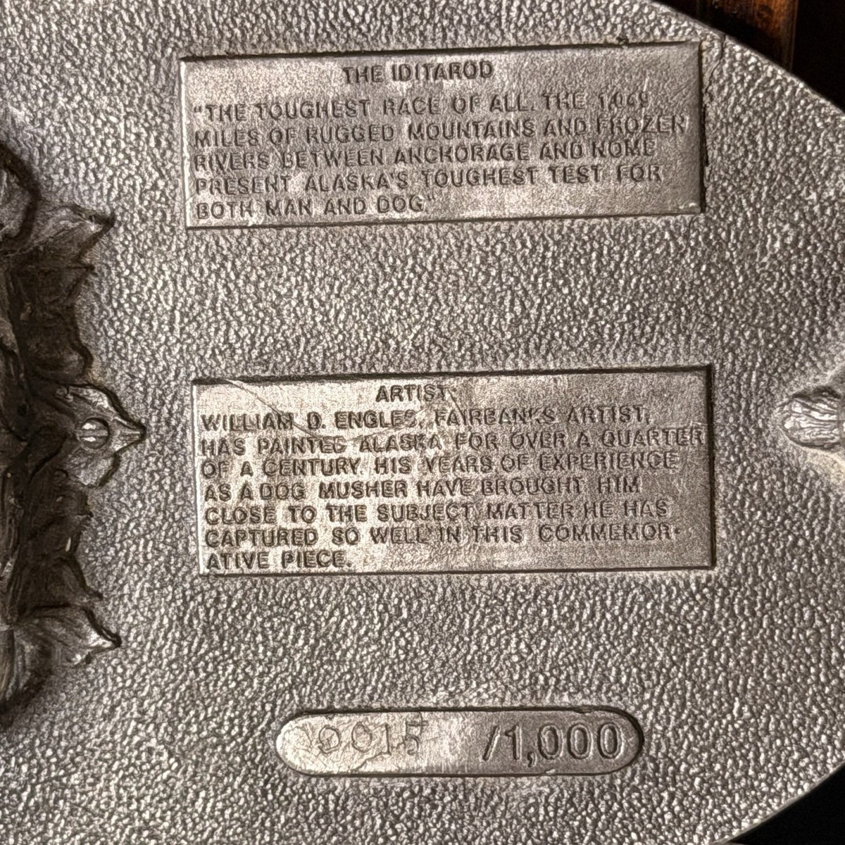 1978 Iditarod Belt Buckle #15/1000 William D Engles Limited Edition Vintage View 3